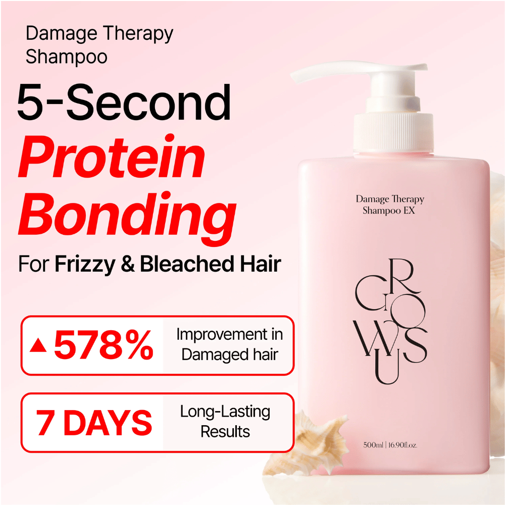 GROWUS Damage Therapy Shampoo EX con protein bonding per capelli danneggiati, decolorati e crespi