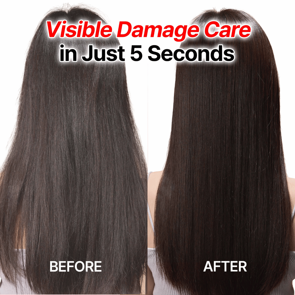 Risultati prima e dopo con GROWUS Damage Therapy Shampoo EX per capelli più lisci e sani