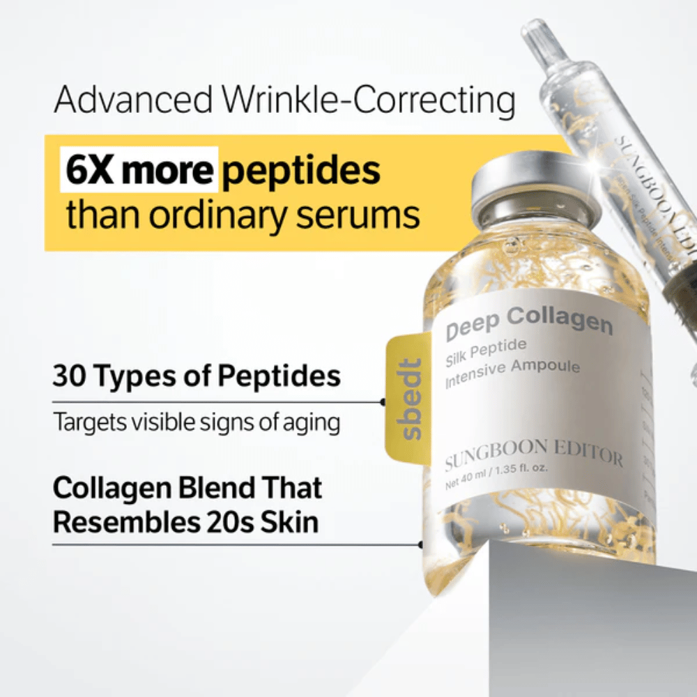 SUNGBOON EDITOR Deep Collagen Silk Peptide Intensive Ampoule – siero avanzato con collagene e peptidi che aiutano a migliorare la compattezza della pelle e ridurre i segni visibili dell'età.