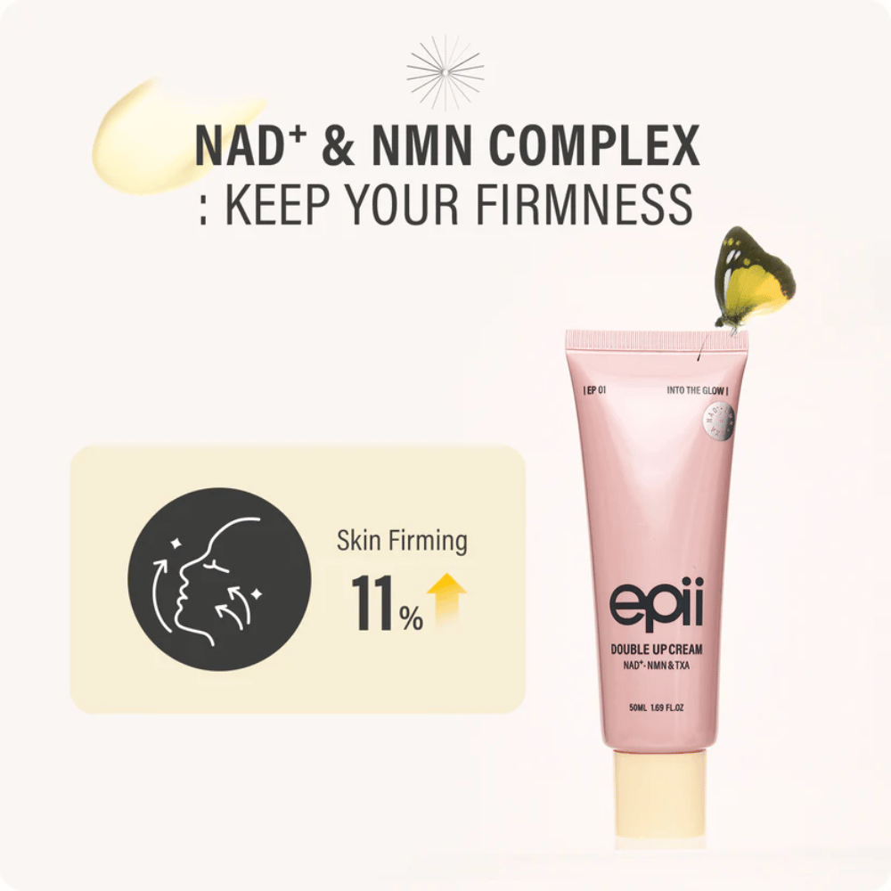 EPII Double Up Cream con NAD+ e NMN che contribuisce a una pelle più compatta, a un’elasticità migliorata e a una luminosità giovanile.