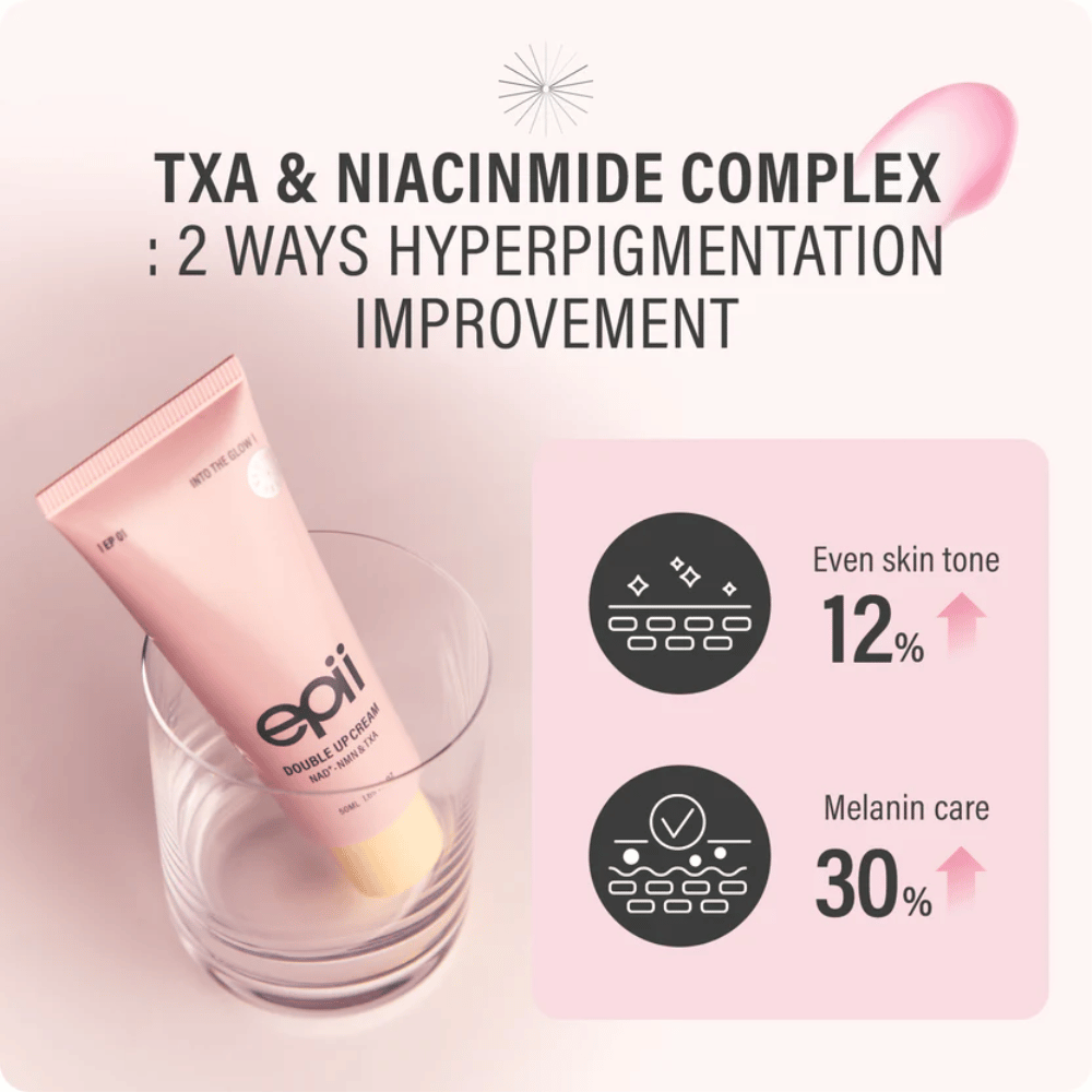 EPII Double Up Cream con NAD+, NMN, acido tranexamico e niacinamide che aiuta a uniformare il tono della pelle e a ridurre la pigmentazione visibile.