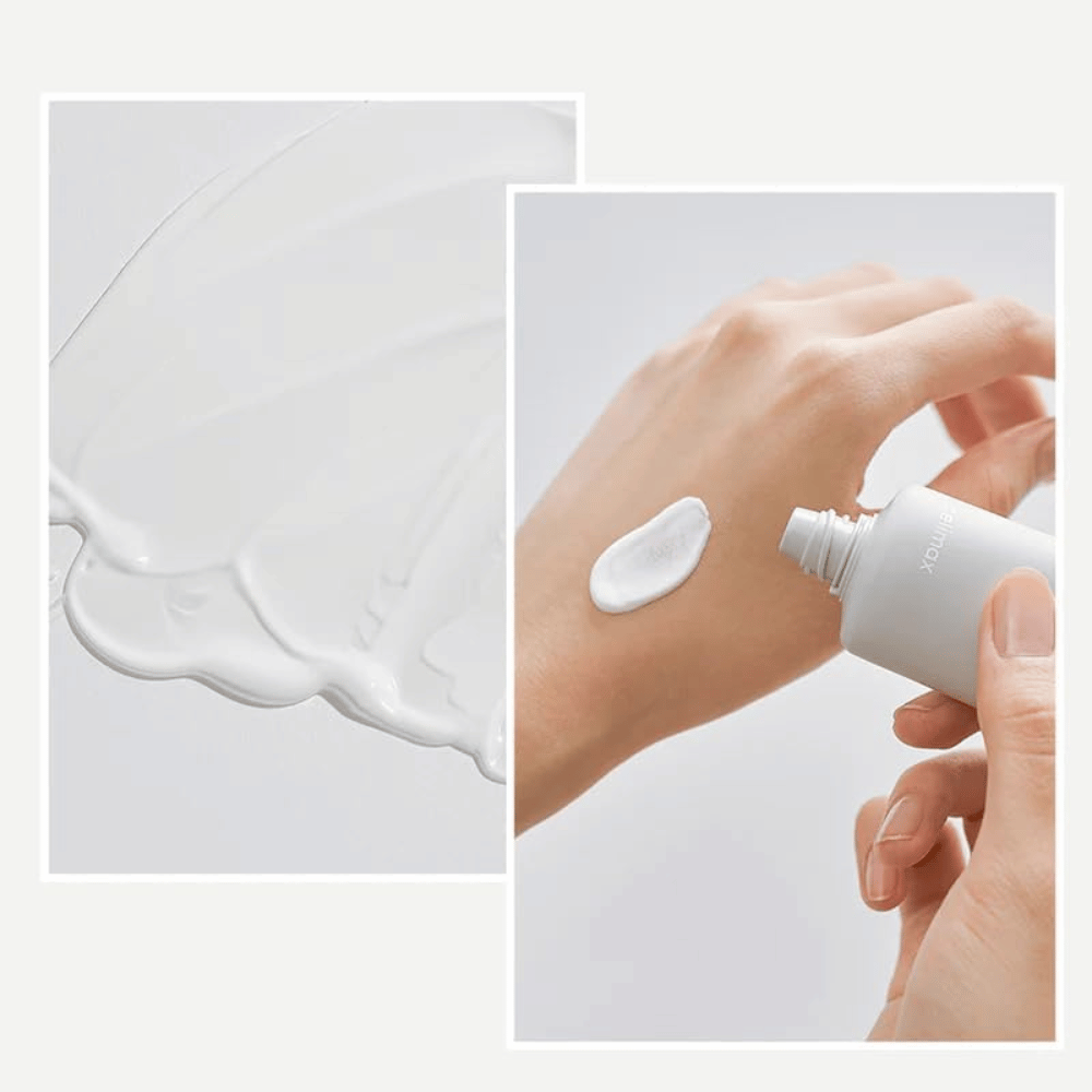 Celimax Dual Barrier Watery Sun Cream SPF50+ PA++++ con una consistenza leggera e idratante che si assorbe rapidamente senza patina bianca né effetto appiccicoso.