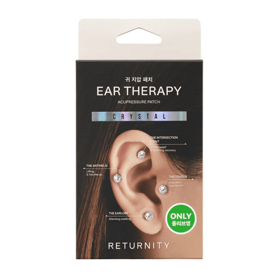 Confezione di RETURNITY Ear Therapy Acupressure Patch Crystal con patch decorativi in cristallo per l'agopressione auricolare e focus su specifici punti dell'orecchio.