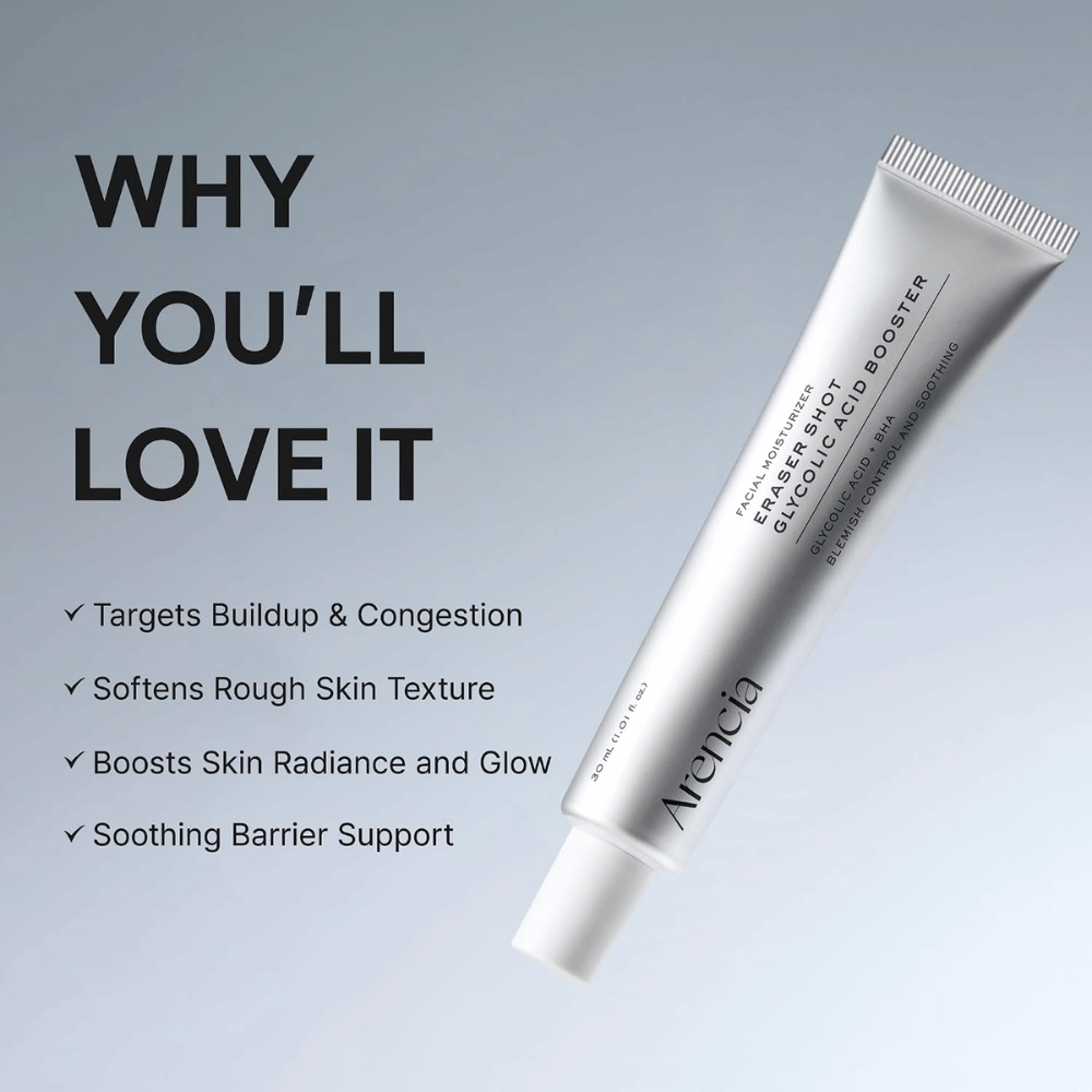 Arencia Eraser Shot Glycolic Acid Booster – booster esfoliante che uniforma la grana della pelle e dona luminosità
