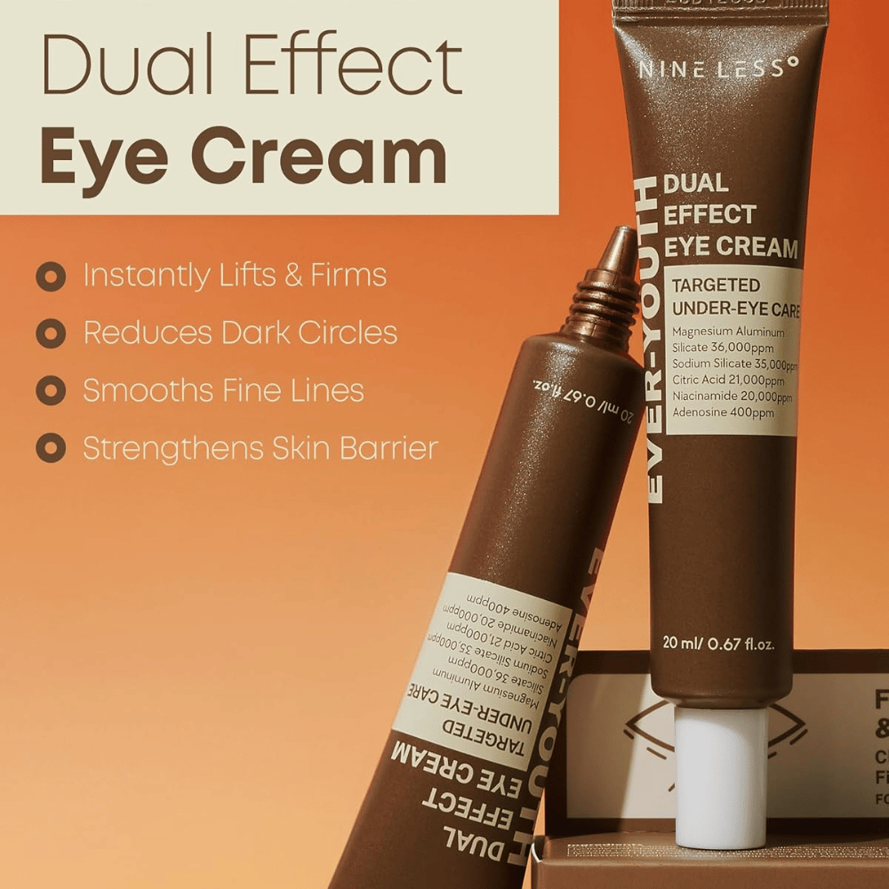 NINE LESS Ever-Youth Dual Effect Eye Cream – contorno occhi  rassodante per occhiaie, linee sottili e barriera cutanea
