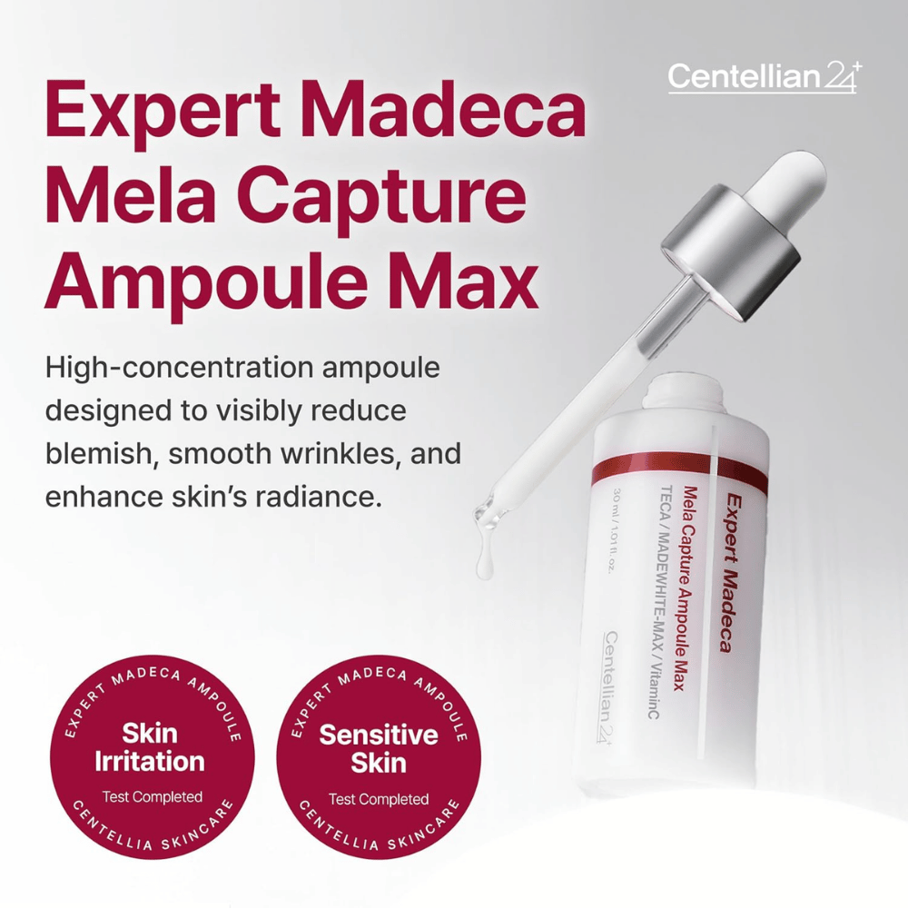 Centellian24 Expert Madeca Mela Capture Ampoule Max 30 ml – fiala coreana concentrata per macchie pigmentarie, linee sottili e una luminosità migliorata.