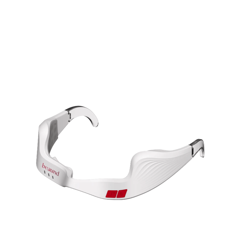 Immagine prodotto scontornata di Beaund Eye Rejuv in un design bianco minimalista con dettagli trasparenti e pulsanti di controllo intuitivi.