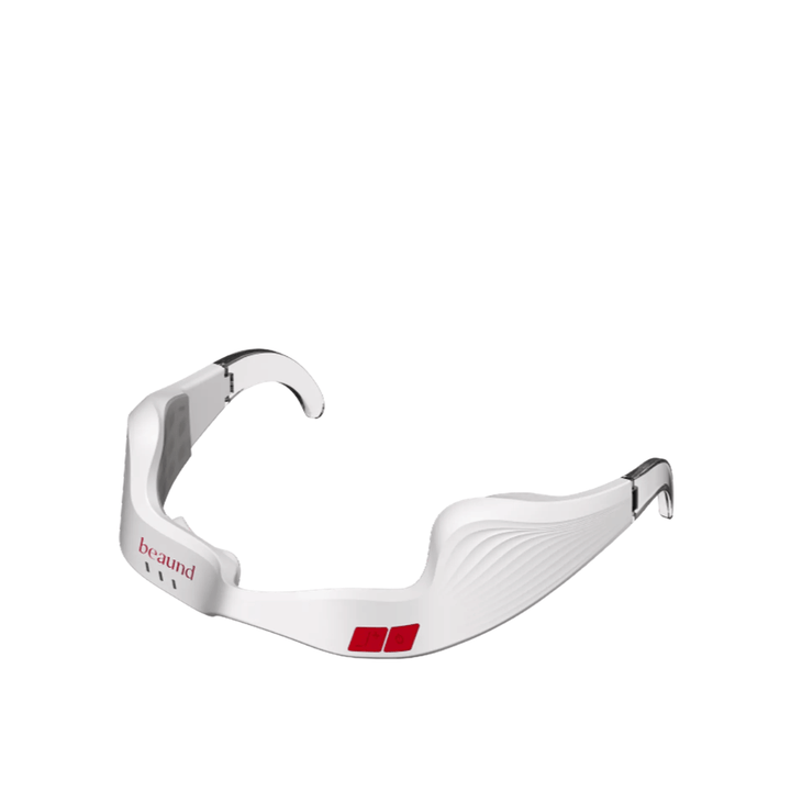 Immagine prodotto scontornata di Beaund Eye Rejuv in un design bianco minimalista con dettagli trasparenti e pulsanti di controllo intuitivi.