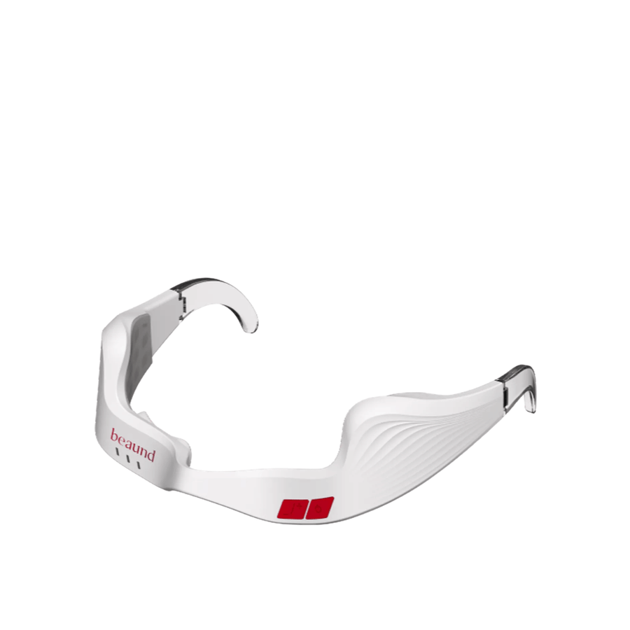 Immagine prodotto scontornata di Beaund Eye Rejuv in un design bianco minimalista con dettagli trasparenti e pulsanti di controllo intuitivi.