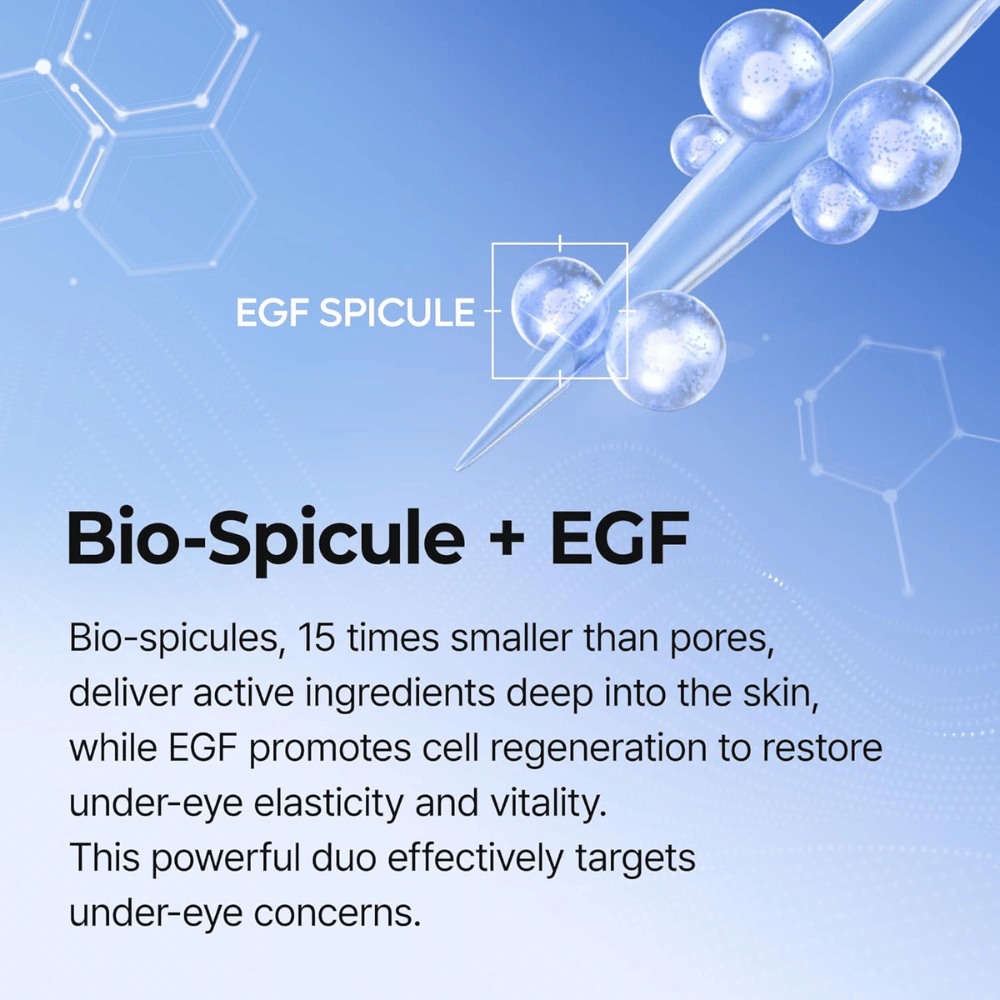 Eyephalt Eyebag Cream con EGF e tecnologia spicule che stimola il rinnovamento cellulare e riduce le occhiaie e la pelle rilassata sotto gli occhi