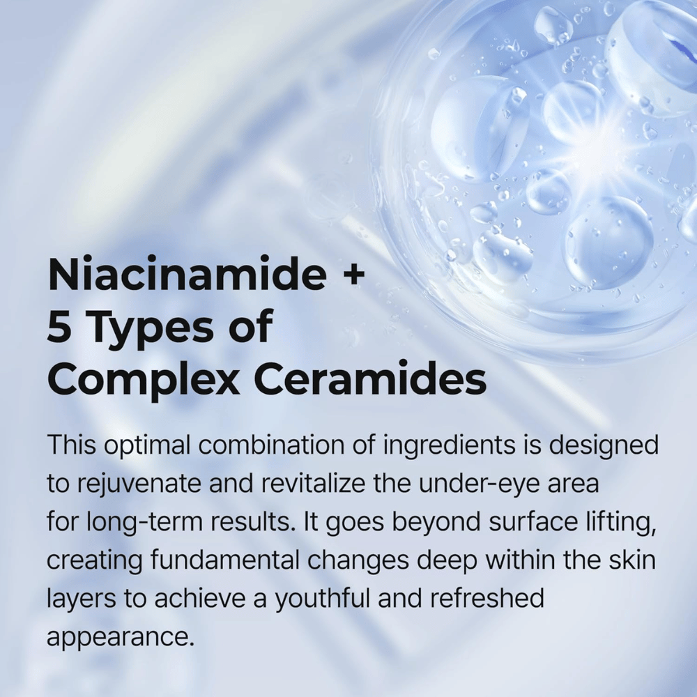 Contorno occhi  con niacinamide e ceramidi che rafforzano la barriera cutanea, idratano in profondità e donano una pelle più compatta e uniforme intorno al contorno occhi