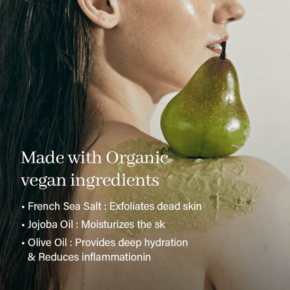 Arencia scrub per il corpo applicato sulla pelle con ispirazione agli ingredienti. Scrub esfoliante con sale marino e oli nutrienti che rimuove le cellule morte della pelle.