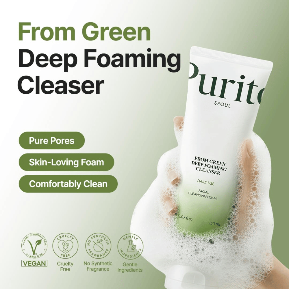 Purito Seoul From Green Deep Foaming Cleanser 150 ml – detergente vegano e cruelty-free senza profumo sintetico