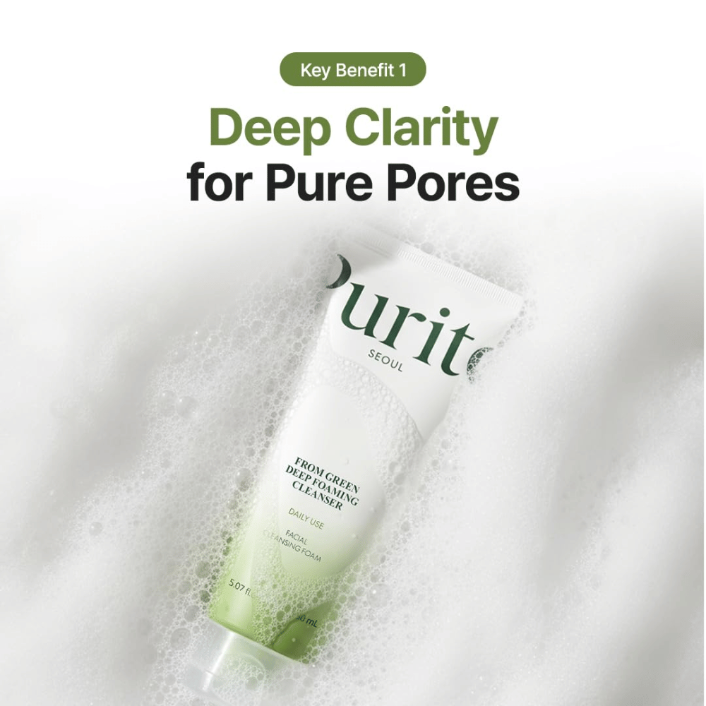 Purito Seoul From Green Deep Foaming Cleanser – schiuma detergente profonda detergente viso che aiuta a pulire i pori