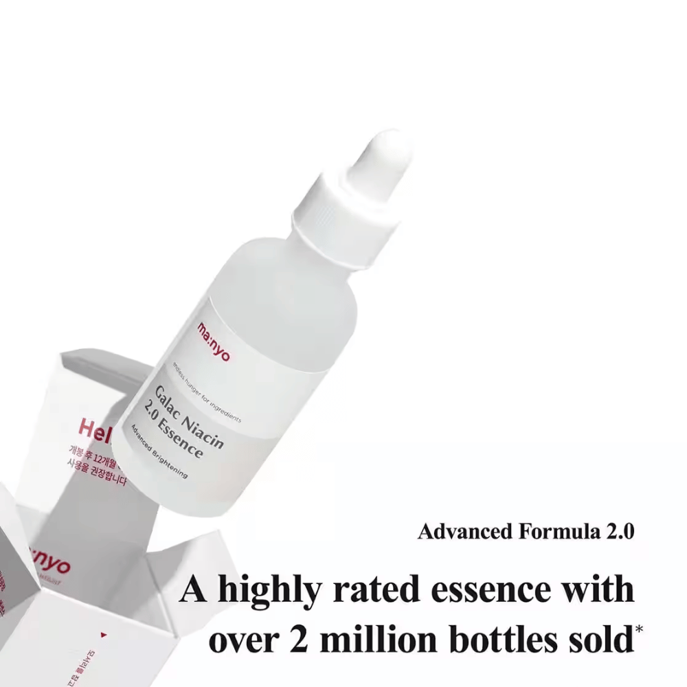 Ma:nyo Galac Niacin 2.0 Essence – un bestseller coreano essence con oltre 2 milioni di bottiglie vendute, arricchito con galactomyces e niacinamide per un tono della pelle più chiaro.