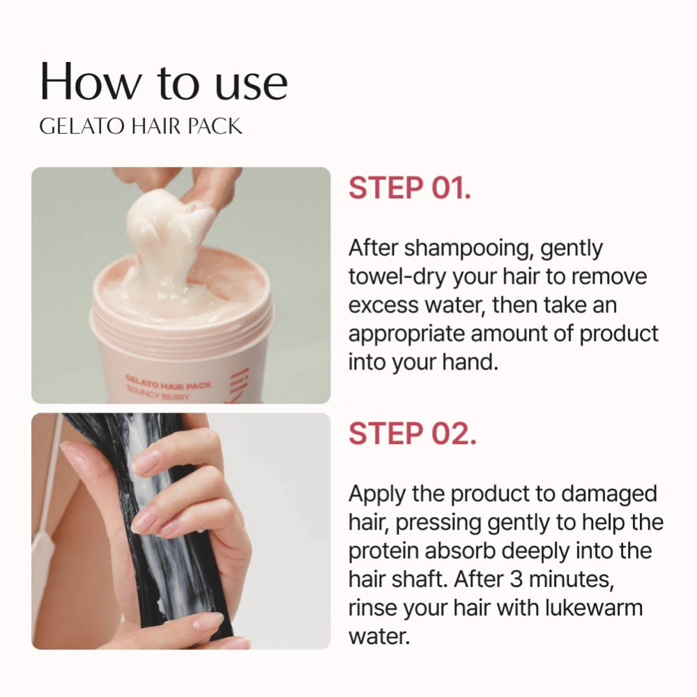 Come usare LILYEVE Gelato Hair Pack – applica la maschera sui capelli tamponati, lascia agire per 3 minuti e risciacqua.