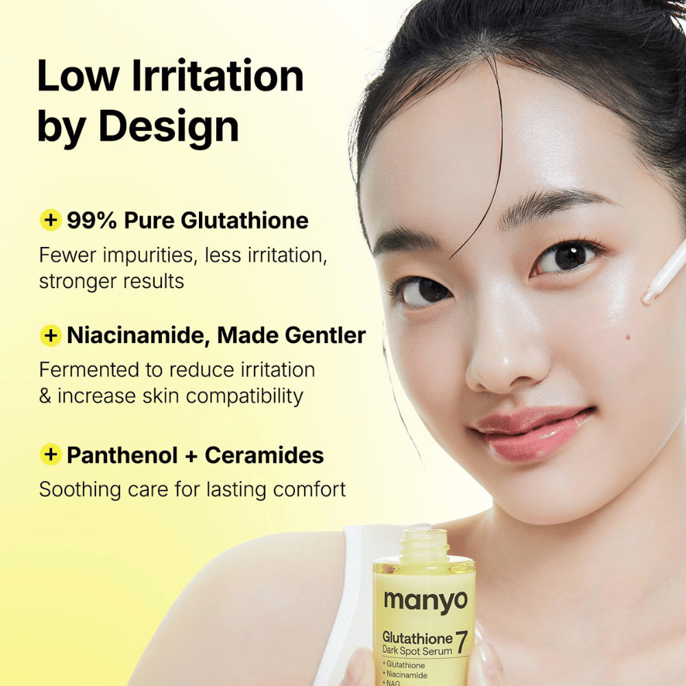 Ma:nyo Glutathione 7 Dark Spot Serum con il 99% di glutatione, niacinamide, pantenolo e ceramidi per una cura della pelle delicata