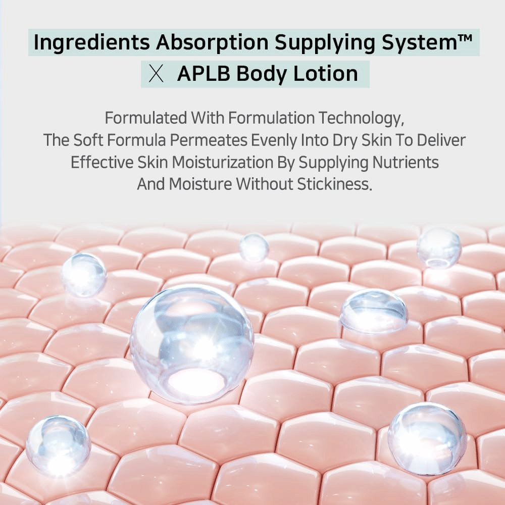 APLB body lotion con Ingredients Absorption Supplying System che penetra nella pelle e fornisce un'idratazione intensa senza sensazione appiccicosa