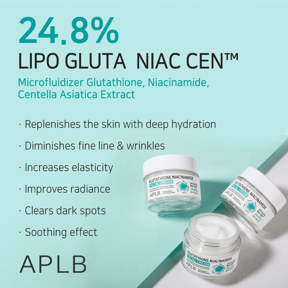 APLB Glutathione Niacinamide Facial Cream 24,8% Lipo Gluta Niac Cent con idratazione profonda, effetto anti-età e miglioramento del tono della pelle