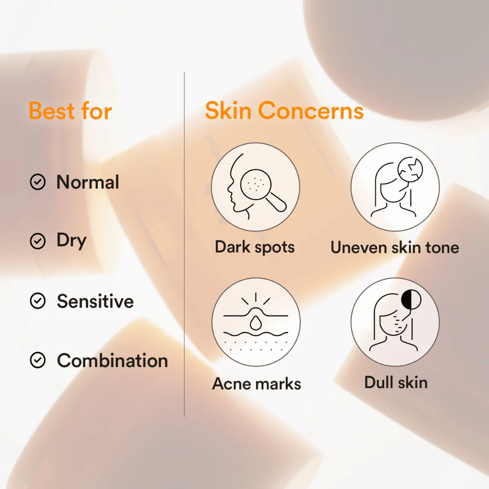 Abib Glutathiosome Dark Spot Pad Vita Touch mostra tipi di pelle e problemi cutanei come macchie scure e incarnato non uniforme.