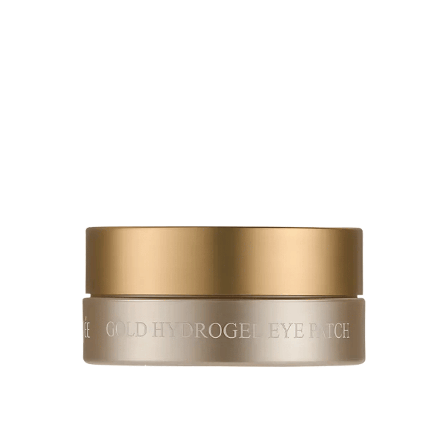 Immagine prodotto scontornata di PETITFEE Gold Hydrogel Eye Patch in un elegante barattolo color oro su sfondo chiaro. Il design trasmette un’impressione esclusiva e lussuosa.