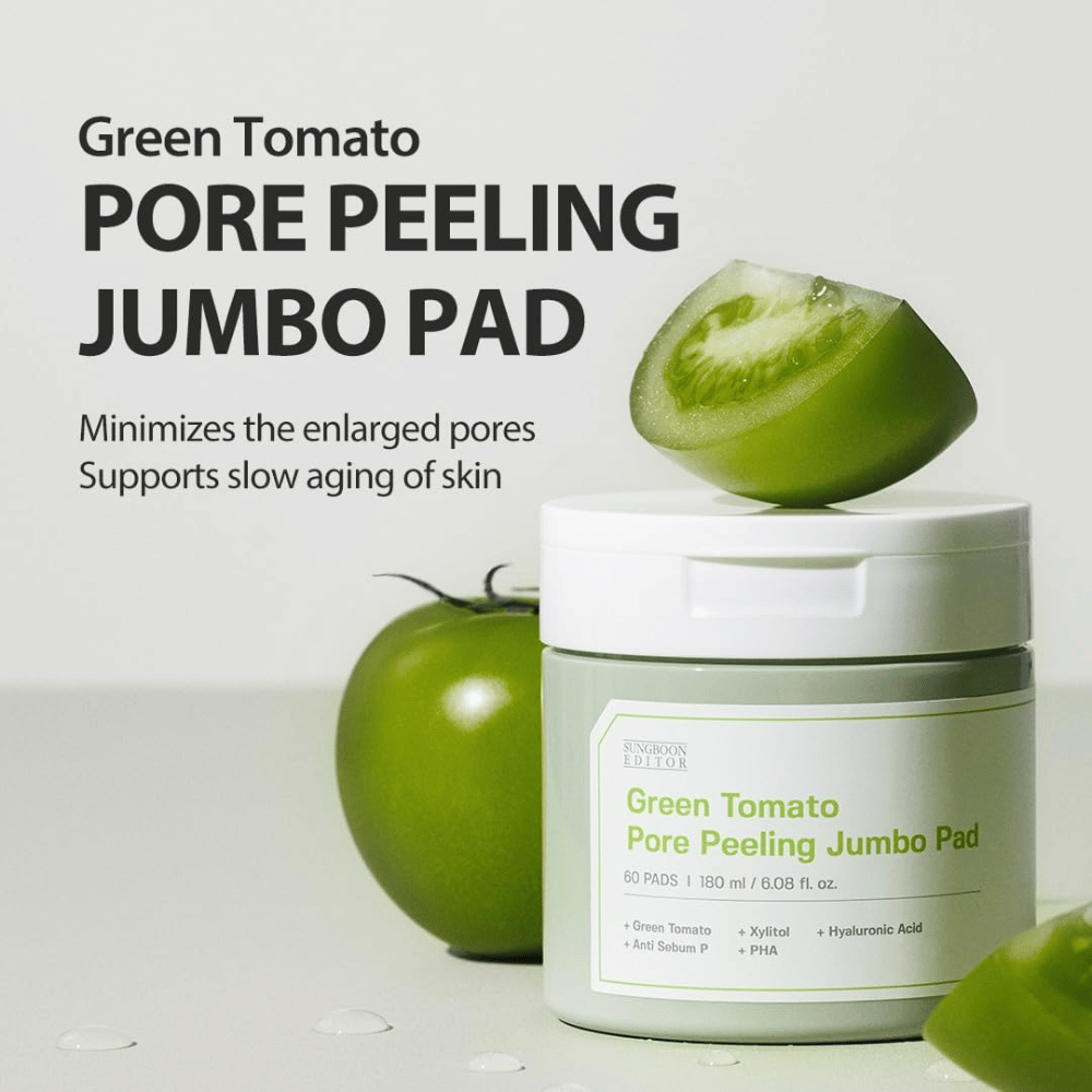 SUNGBOON EDITOR Green Tomato Pore Peeling Jumbo Pad – pads esfolianti per i pori e una grana della pelle più uniforme