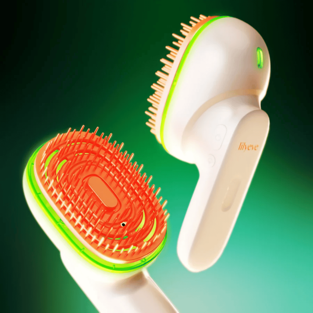 LILYEVE GrowTurn Brush Steam Booster – spazzola per il cuoio capelluto con funzione di luce LED verde