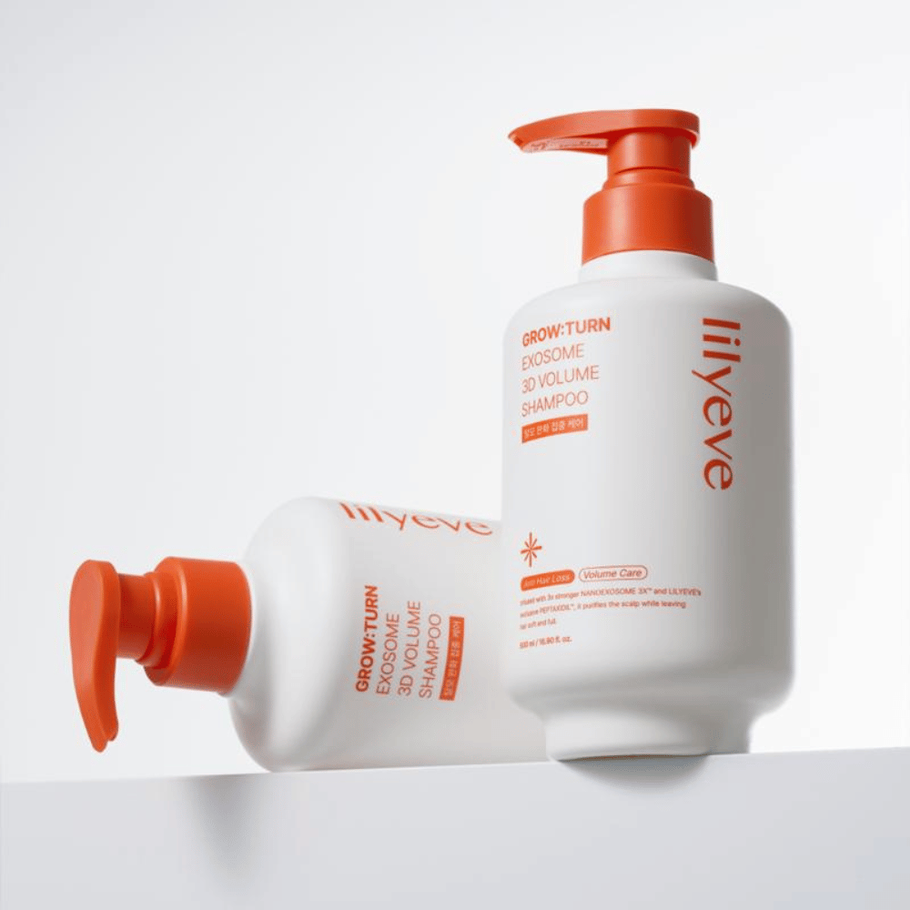LILYEVE Grow:Turn Exosome 3D Volume Shampoo in flacone con dosatore da 500 ml per la cura quotidiana del cuoio capelluto