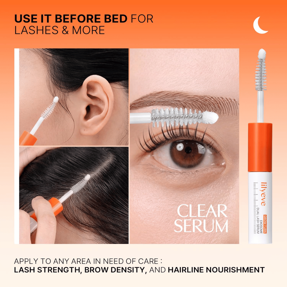 LILYEVE Grow Turn Exosome Dual Lash Serum – siero trasparente per la cura serale di ciglia, sopracciglia e attaccatura dei capelli.
