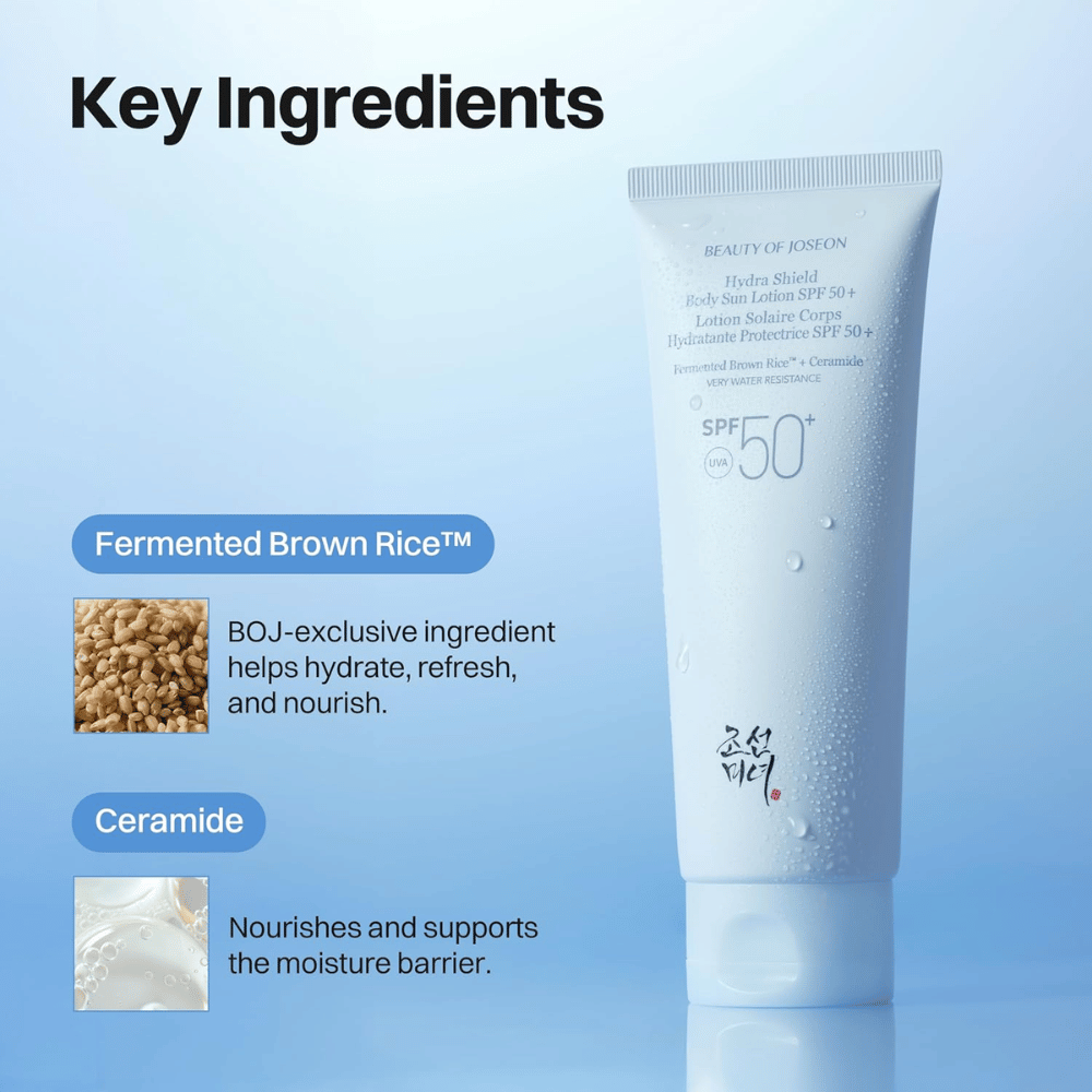Beauty of Joseon Hydra Shield Body Sun Lotion SPF50+ con riso integrale fermentato e ceramidi