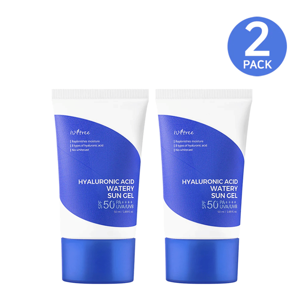 Due tubi Isntree Hyaluronic Acid Watery Sun Gel Set con SPF set di protezione solare 50+.