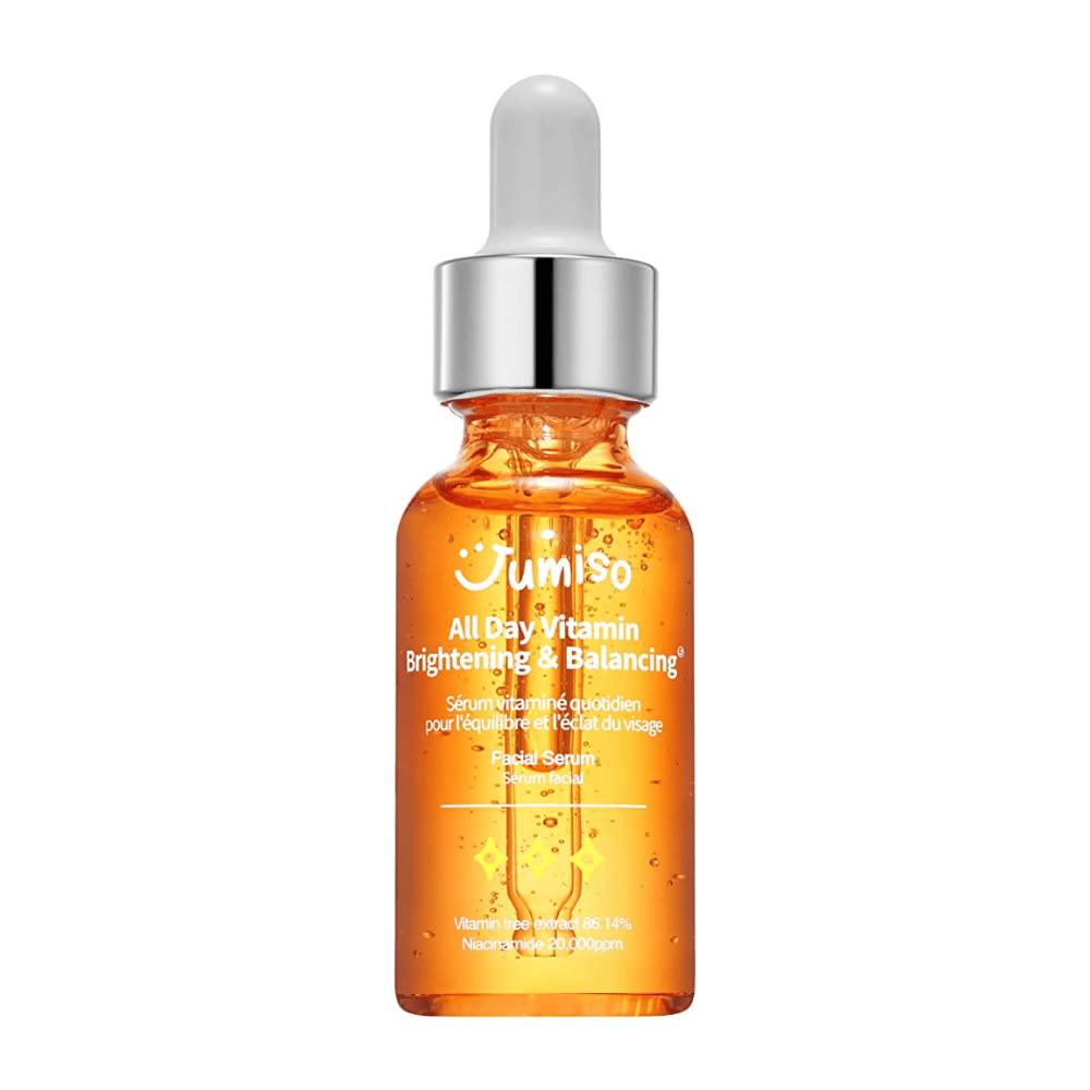 Immagine di JUMISO - All Day Vitamin Brightening & Balancing Facial Serum 30ml con uno sfondo semplice. Questo prodotto è un siero per il viso che aiuta a dare luminosità ed equilibrio alla pelle.