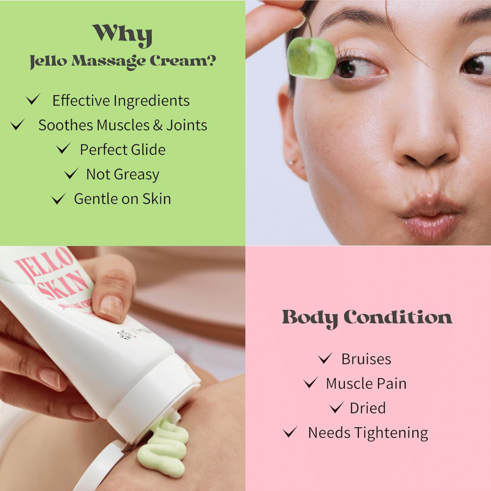 Beauty of Joseon Jello Skin Massage Cream per viso e corpo con una sensazione setosa, idratazione e formula adatta al massaggio.