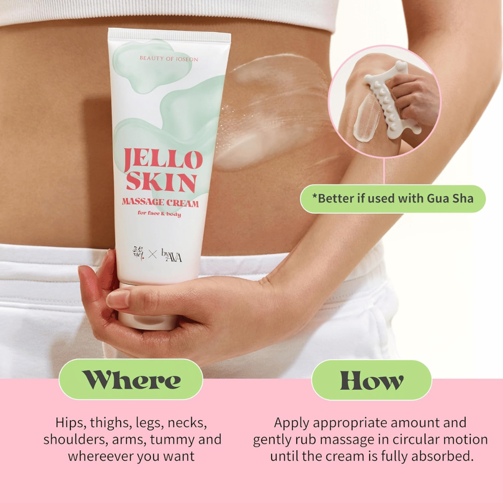 Beauty of Joseon Jello Skin Massage Cream si usa su pancia e corpo per un massaggio idratante con uno scorrimento morbido e piacevole.