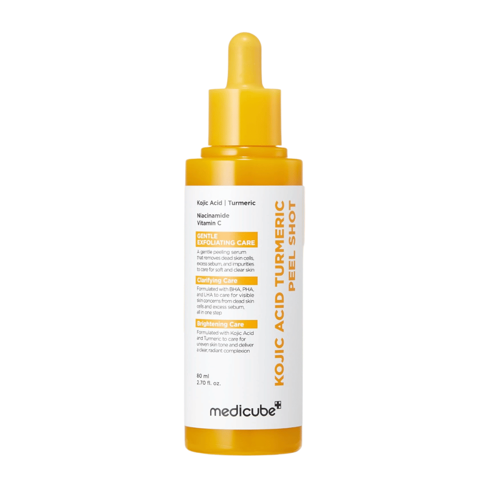 Medicube Kojic Acid Turmeric Peel Shot 80 ml – peeling viso esfoliante con acido cogico, curcuma, niacinamide e vitamina C.