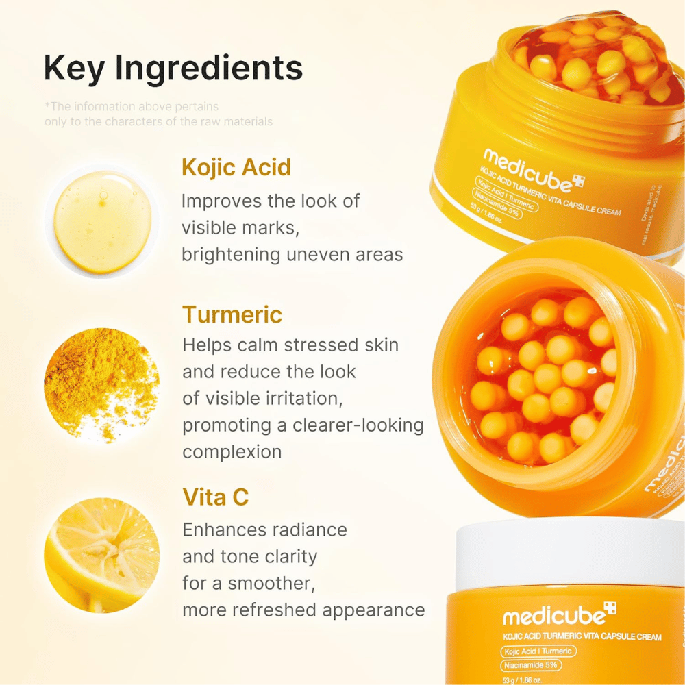 3. Medicube Kojic Acid Turmeric Vita Capsule Cream – crema viso con acido cogico, curcuma e vitamina C per un incarnato più uniforme