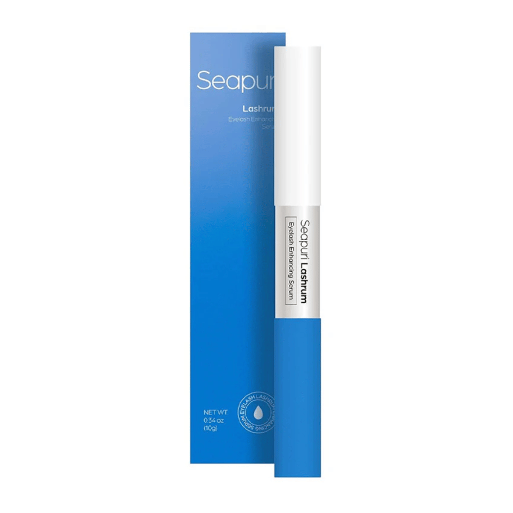 Immagine del prodotto di Seapuri Lashrum Eyelash Enhancing Serum con confezione. Favorisce ciglia più lunghe, più forti e più piene.