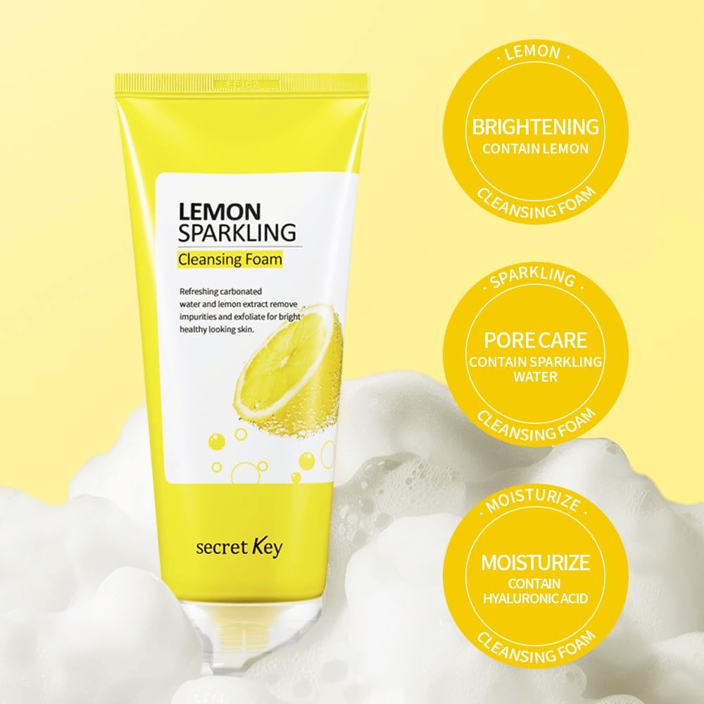 Secret Key Lemon Sparkling Cleansing Foam – detergente schiumogeno per il viso che pulisce i pori, idrata con acido ialuronico e illumina la pelle.