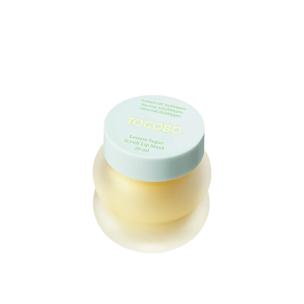 Immagine del prodotto su barattolo chiuso di Tocobo Lemon Sugar Scrub Lip Mask 20 ml, su sfondo bianco.