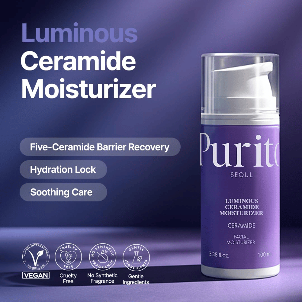 Purito Luminous Ceramide Moisturizer – crema viso coreana con ceramidi che aiuta a riparare la barriera cutanea, trattenere l'umidità e donare una texture della pelle più uniforme.