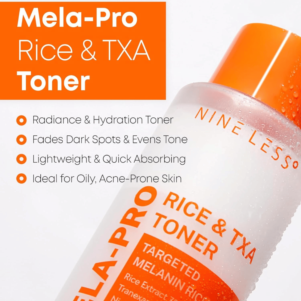 5. NINE LESS MELA-PRO Rice & TXA Toner – tonico idratante per il viso che aiuta a ridurre la visibilità delle macchie scure e del tono della pelle non uniforme