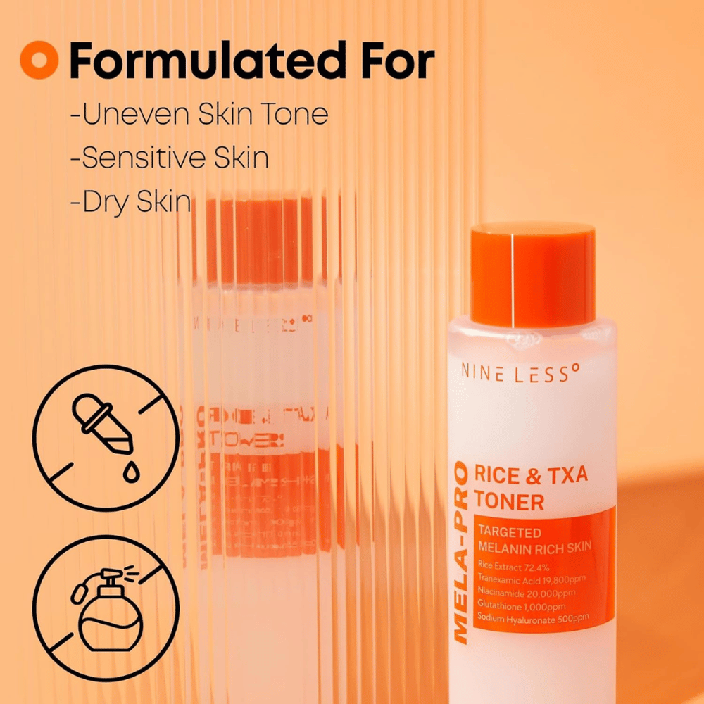 2. NINE LESS MELA-PRO Rice & TXA Toner – tonico per il viso per incarnato non uniforme, pelle sensibile e secca con estratto di riso e acido tranexamico