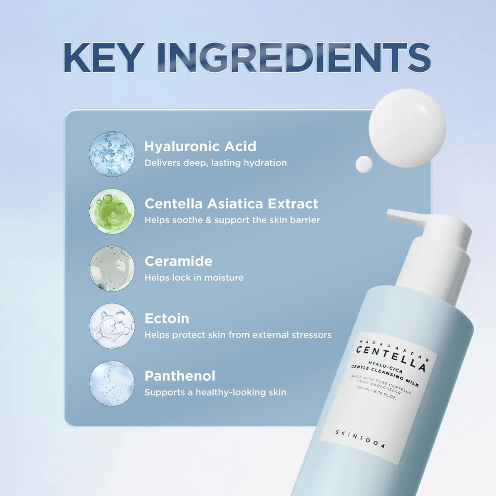 SKIN1004 Madagascar Centella Hyalu-Cica Gentle Cleansing Milk – acido ialuronico, centella, ceramidi, ectoina e pantenolo