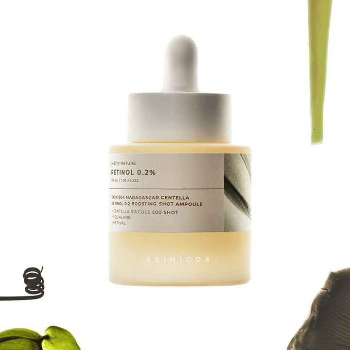 SKIN1004 Madagascar Centella Retinol 0.2 Boosting Shot Ampoule – siero al retinolo coreano con 0,2 % di retinolo e centella asiatica per migliorare la struttura della pelle, l'elasticità e un tono più uniforme.