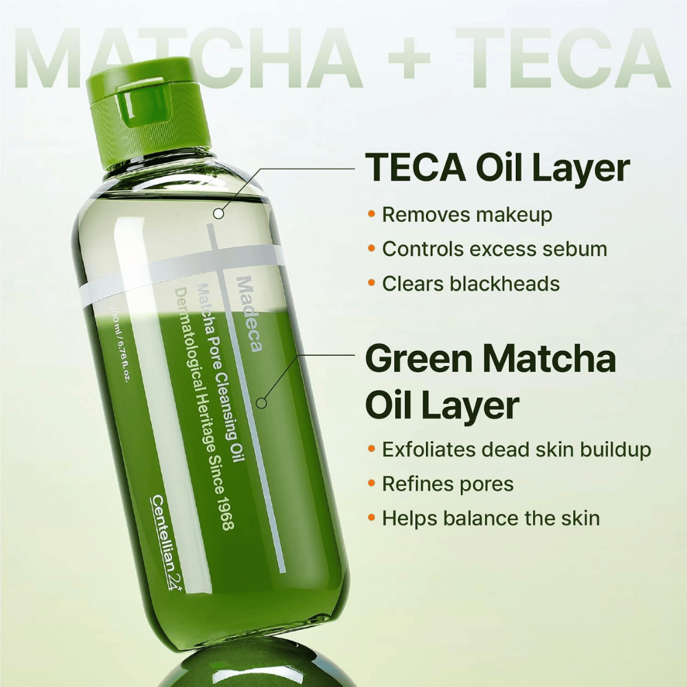 Centellian24 Madeca Matcha Pore Cleansing Oil con formula bifasica che dissolve il trucco e il sebo