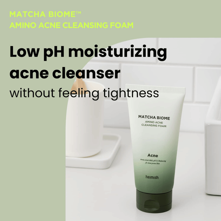 Heimish Matcha Biome Amino Acne Cleansing Foam – detergente idratante per acne senza sensazione di secchezza, perfetto per l'uso quotidiano