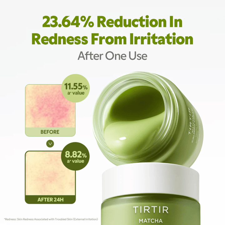 TIRTIR Matcha Calming Cream con ceramidi, pantenolo e peptidi che idratano, rafforzano la barriera cutanea e migliorano l’elasticità della pelle.