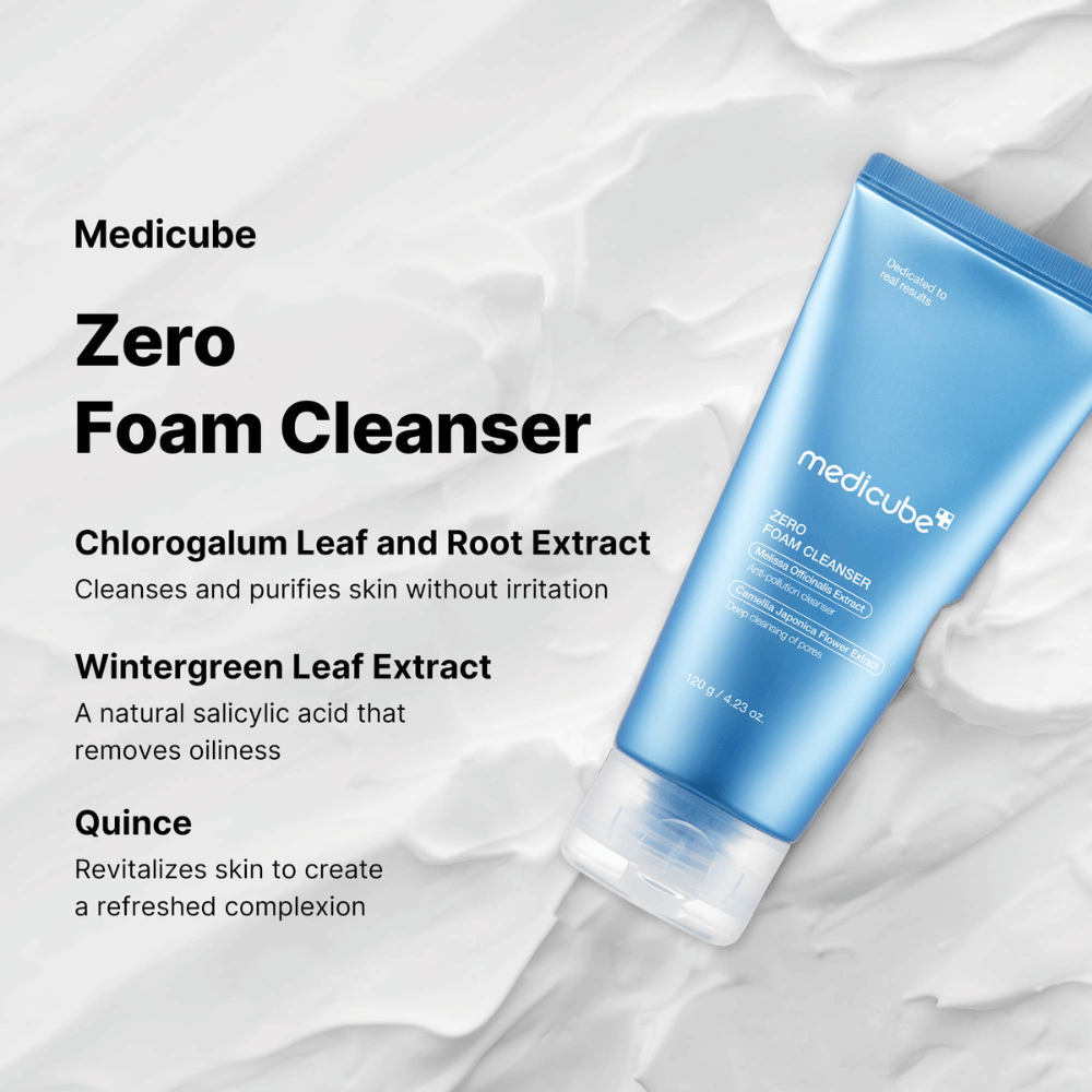 Medicube Zero Foam Cleanser – un detergente viso delicato e profondo.

🌿 Estratto di Chlorogalum – Pulisce e purifica la pelle senza irritazione.
🍃 Estratto di Wintergreen – Acido salicilico naturale che bilancia la produzione di olio.
🍏 Estratto di Cotogna – Rivitalizza la pelle e dona una luminosità fresca.

Perfetto per una pelle pulita, bilanciata e rinfrescata!