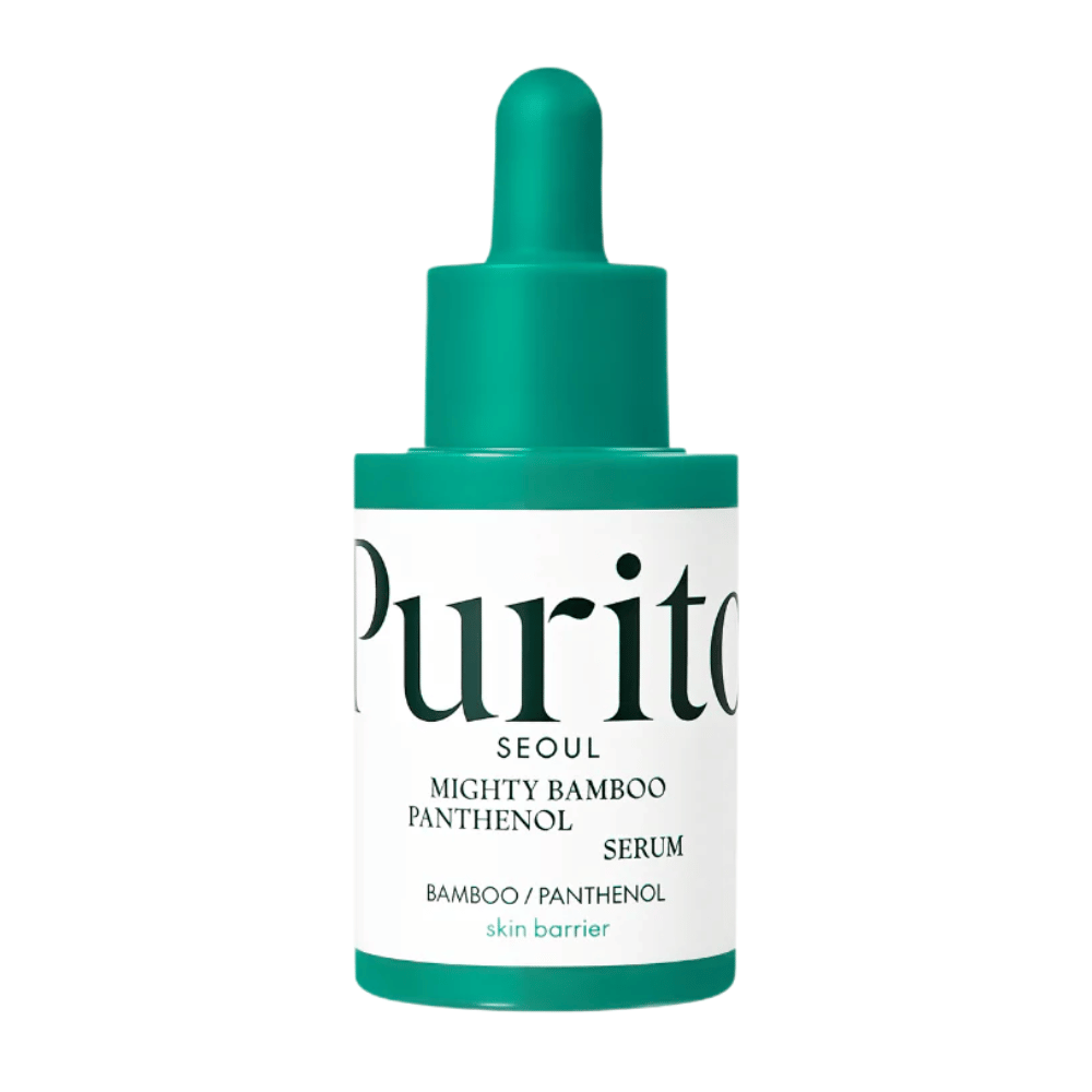 Purito Mighty Bamboo Panthenol Serum – flacone verde minimalista con siero nutriente per pelle sensibile e secca.