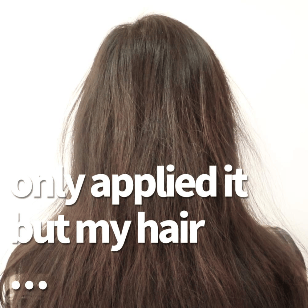 Immagine comparativa di capelli secchi e crespi prima dell'uso dell'impacco per capelli.